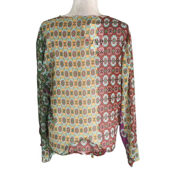 NWT Zara Semi Sheer Chiffon Paisley Printed Tie Neck Beaded Tassel Blouse - XL - Picture 14 of 16